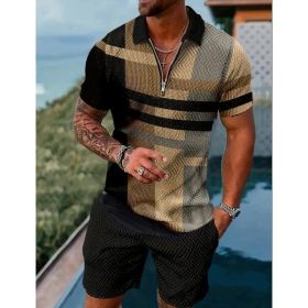 Polo Shirt Sports Short Sleeve Shorts Suit For Men (Option: Black oak-3XL)
