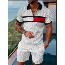 Polo Shirt Sports Short Sleeve Shorts Suit For Men (Option: White red-S)