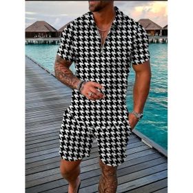 Polo Shirt Sports Short Sleeve Shorts Suit For Men (Option: Houndstooth-3XL)