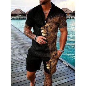 Polo Shirt Sports Short Sleeve Shorts Suit For Men (Option: Black lion-S)