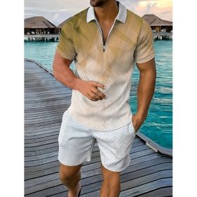 Polo Shirt Sports Short Sleeve Shorts Suit For Men (Option: Tapered brown-S)