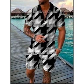 Polo Shirt Sports Short Sleeve Shorts Suit For Men (Option: Black and white-XL)